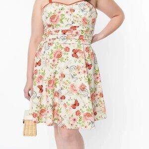 Unique Vintage Plus Size Large Novelty 
Butterfly Floral Print Flare Dress